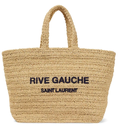 Saint Laurent Rive Gauche Tote Bag In Woven Textile In Beige