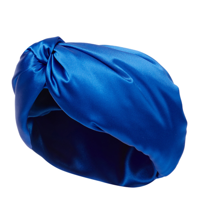 Saint Laurent Silk Satin Headband In Sapphire | ModeSens