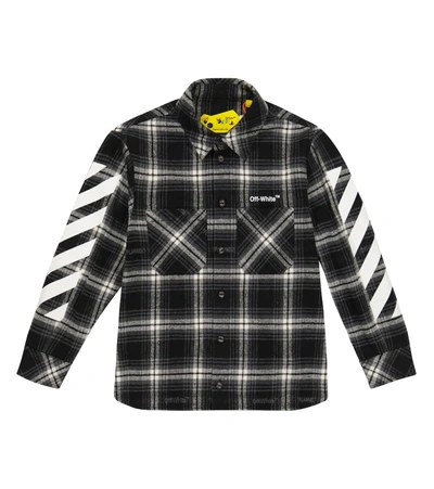 Off-white Kids' Checked Cotton-blend Flannel Shirt In Black White