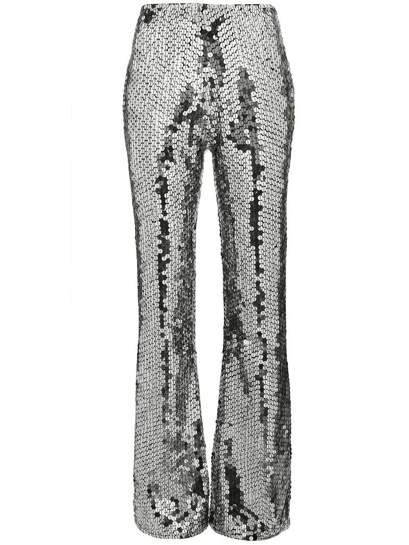 Filles À Papa Mid-rise Silver Sequin Embellished Flared Trousers In ...