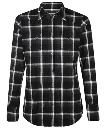 Dsquared2 Flannel Cotton Blend Shirt In Black