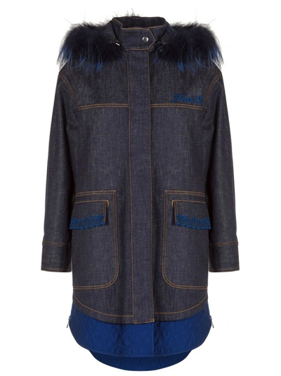 Fendi Denim Parka Jacket In Blue