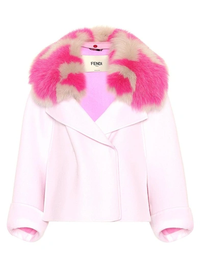 Fendi Fur Collar Cashmere Cape Jacket In White