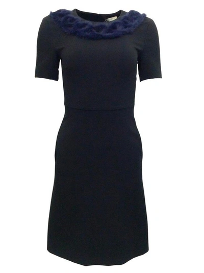 Fendi Knitted Mink Collar Dress In Black