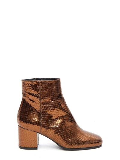 Paris Texas Fake Snake Leather Ankle Boots In Metal