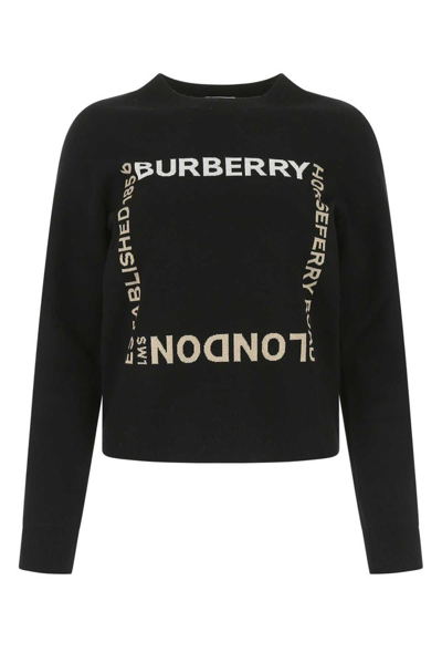 Burberry Intarsia-knit Logo Square Jumper In Black