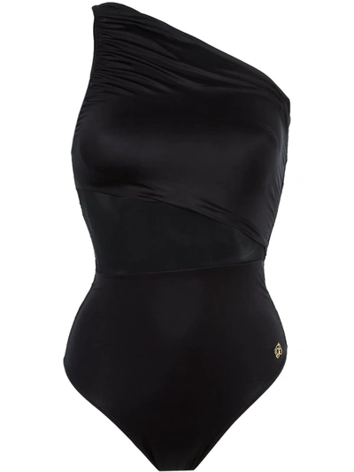 Brigitte One Shoulder Draped Swimsuit In Black