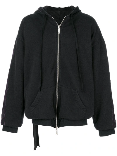 Ben Taverniti Unravel Project Zipped Up Embroidered Hoodie In 1010 Black Black