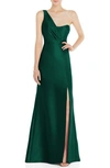 Alfred Sung One-shoulder Satin Twill Trumpet Gown In Green