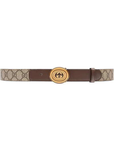 Gucci Belt With Interlocking G Oval Buckle In Brown