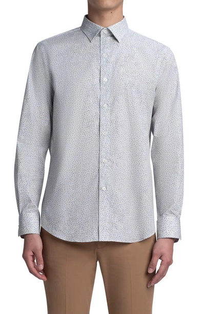 Bugatchi Shaped Fit Microprint Stretch Cotton Button-up Shirt In Stone