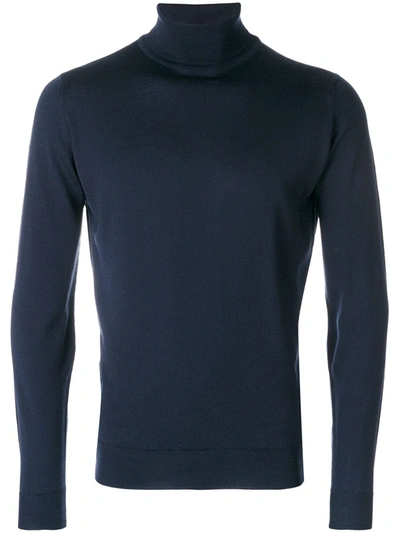 John Smedley Roll Neck Jumper In Blue