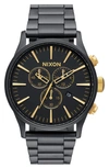 Nixon 'the Sentry' Chronograph Bracelet Watch, 42mm In Black Matte/ Gold