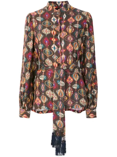 Michel Klein Abstract-print Silk Blouse In Brown