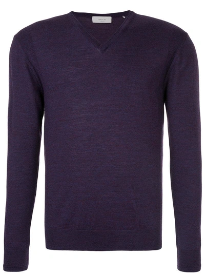 Cerruti 1881 V-neck Fine Knit Jumper In Purple