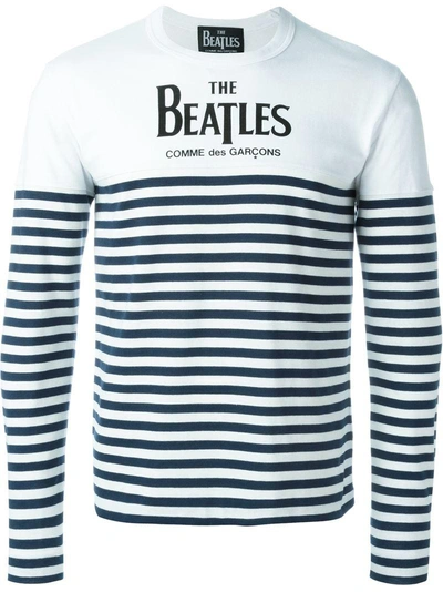 Comme Des Garçons Striped Longsleeved T In White