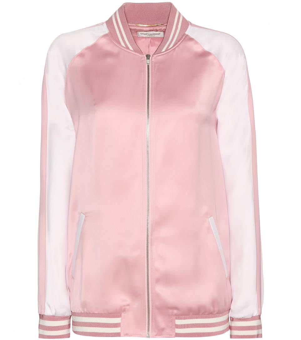 Saint Laurent Oversized Teddy Jacket In Vintage Pink And White Satin ...