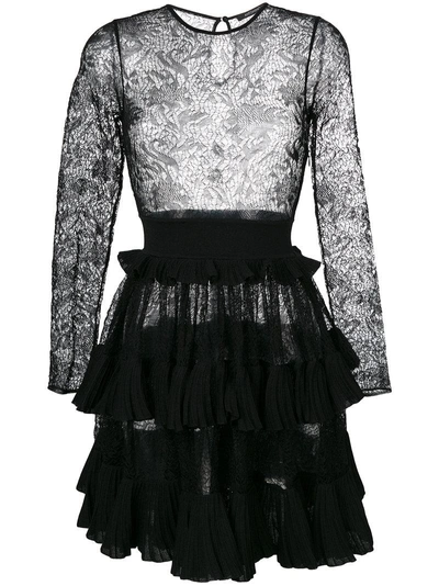 Antonino Valenti Lace Embroidered Flared Dress - Black