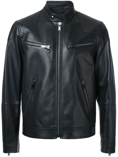 Kent & Curwen Leather Biker Jacket In 99