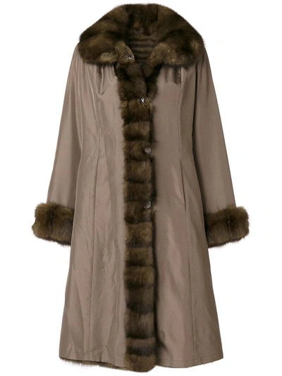 Liska Fur Contrast Trim Coat - Brown