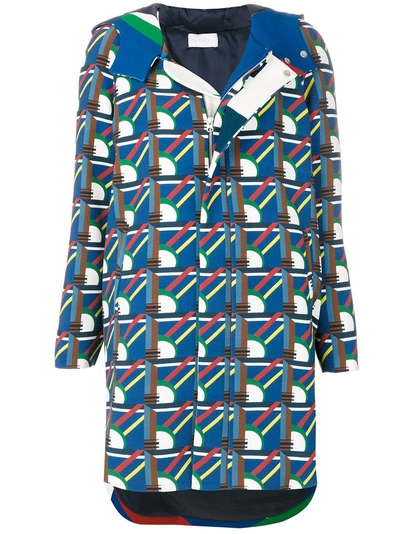 Pardens Geometric Print Hooded Parka In Blue