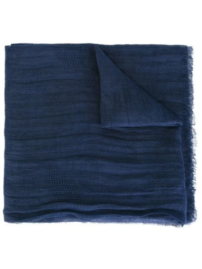 Fashion Clinic Timeless Textured Frayed Edge Scarf In Blue