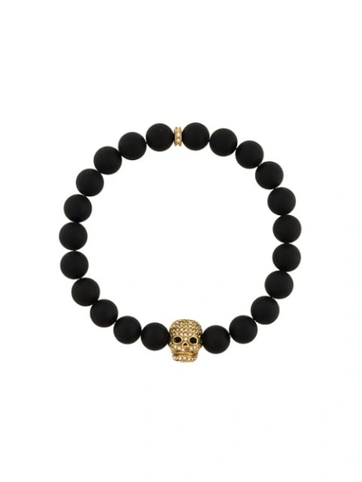 Northskull Matte Black Onyx/gold Skull Bracelet With Crystals