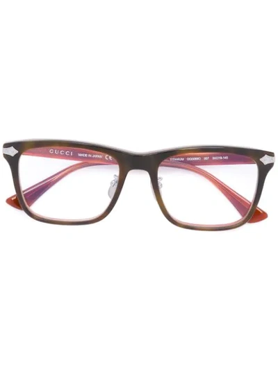 Gucci Embossed Titanium Square Glasses In Brown