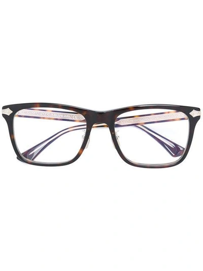 Gucci Eyewear Embossed Titanium Square Glasses - Brown