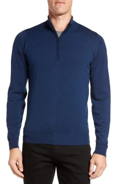 John Smedley 'tapton' Quarter Zip Merino Wool Sweater In Indigo