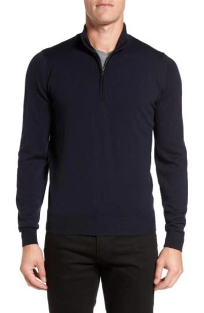 John Smedley 'tapton' Quarter Zip Merino Wool Sweater In Midnight