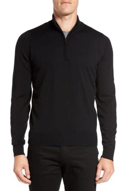 John Smedley 'tapton' Quarter Zip Merino Wool Sweater In Black