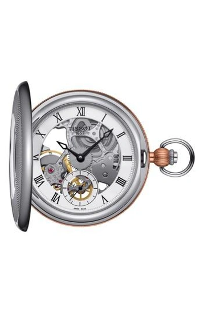 Tissot Bridgeport Mechanical Pocket Watch, 47mm In Silver/ Rose Gold