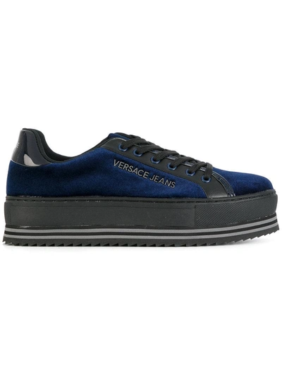 Versace Jeans Platform Lace Up Sneakers In Blue