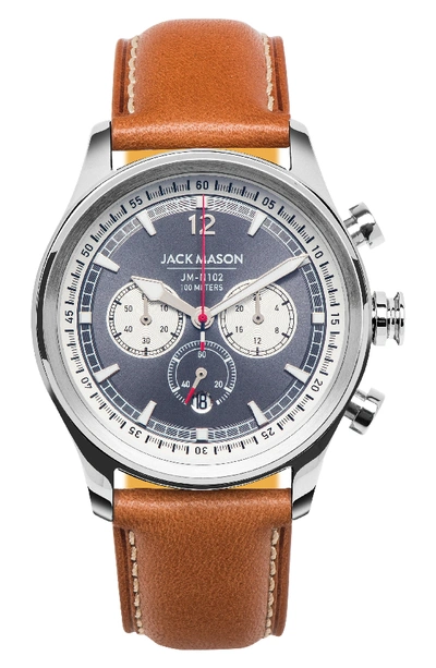 Jack Mason Nautical Chronograph Leather Strap Watch, 42mm In Grey/ Tan