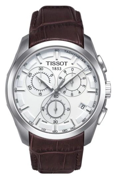 Tissot Couturier Chronograph Leather Strap Watch, 41mm In Brown/ White/ Silver