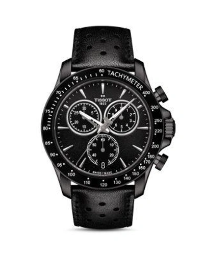 Tissot V8 Chronograph Leather Strap Watch, 43mm In Black