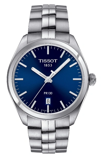 Tissot Pr100 Bracelet Watch, 39mm In Silver/ Navy/ Silver