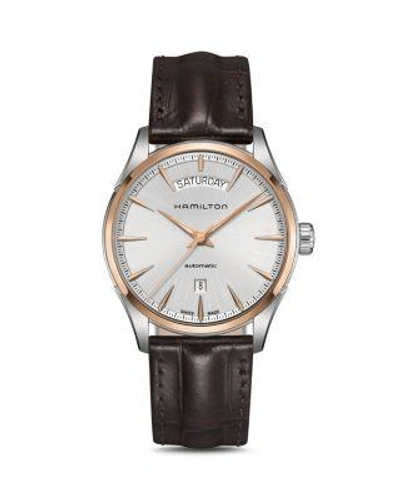 Hamilton Jazzmaster Automatic Leather Strap Watch, 42mm In Brown/ Silver/ Rose Gold