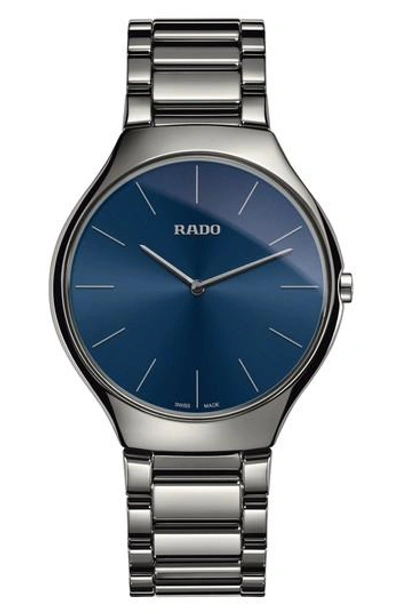 Rado True Thinline Ceramic Bracelet Watch, 39mm In Plasma/ Blue/ Plasma