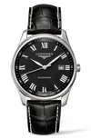 Longines Master Automatic Alligator Leather Strap Watch, 42mm In Black/black