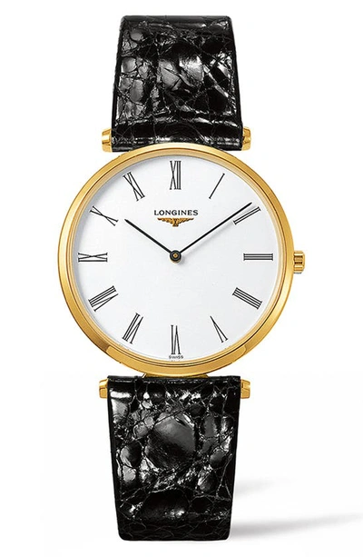 Longines La Grande Classique Leather Strap Watch, 36mm In Black