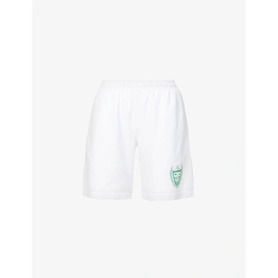Sporty And Rich Beverly Hills Brand-printed High-rise Cotton Shorts In White