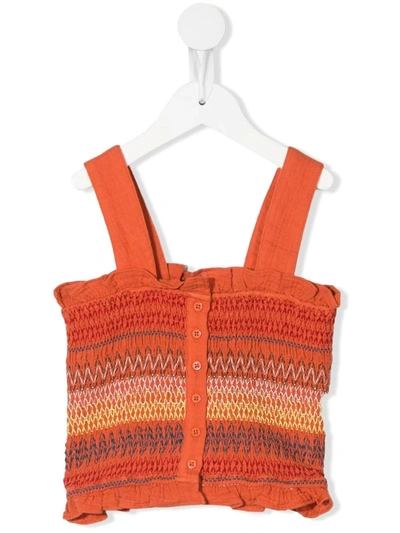 Stella Mccartney Kids' Embroidered Organic Cotton Top In Orange