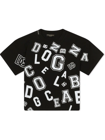 Dolce & Gabbana Kids' Logo Lettering-print Cotton T-shirt In Black