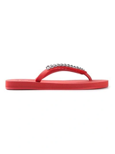 Giuseppe Zanotti Chained Rubber Flip Flops, Red