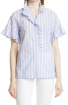 Mille Vanessa Ruffle Detail Cotton Blouse In Periwinkle Stripe