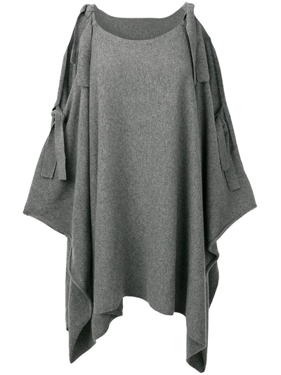 Cashmere In Love Cashmere Cape With Bow Ties In Grey