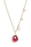Meira T Mini Stone Diamond Pendant Necklace In Yellow Gold/ Ruby