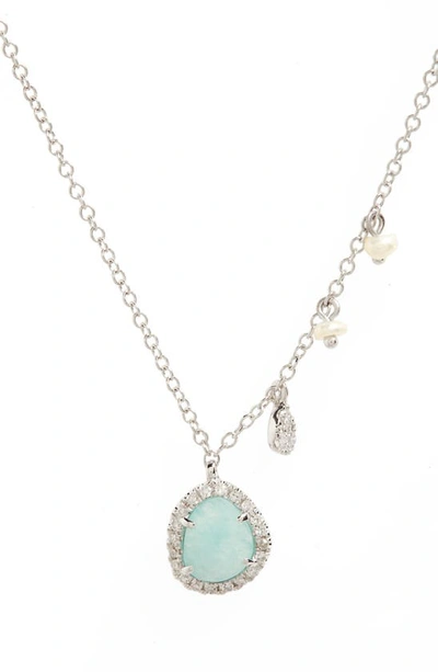 Meira T Mini Stone Diamond Pendant Necklace In White Gold/ Amazonite